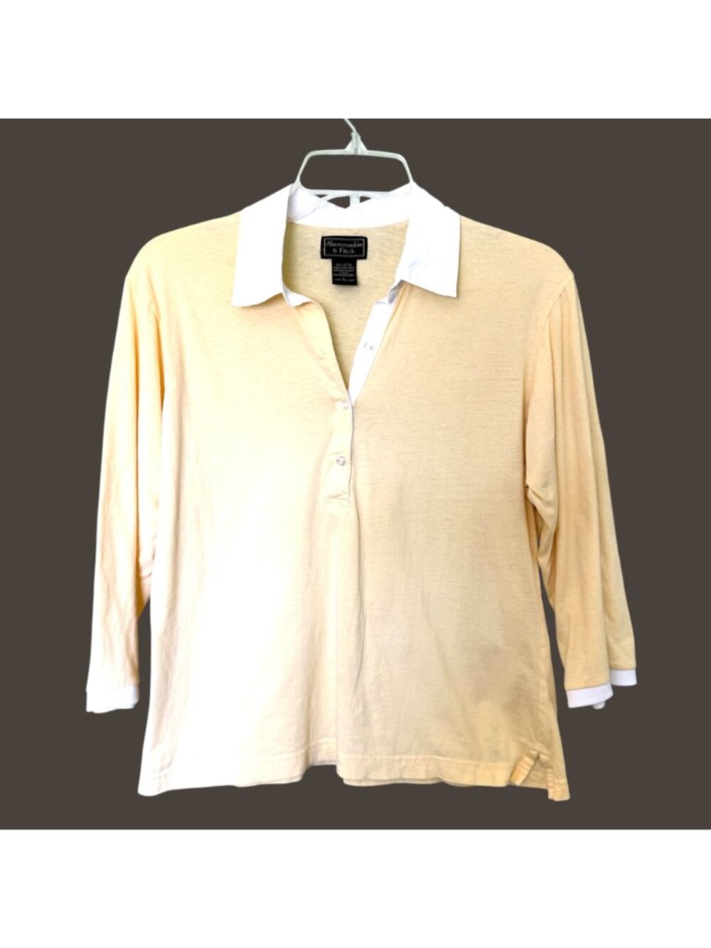 Abercrombie & Fitch Women’s Size L Polo Shirt Yellow Cotton Long Sleeves Y2K - Picture 2 of 11